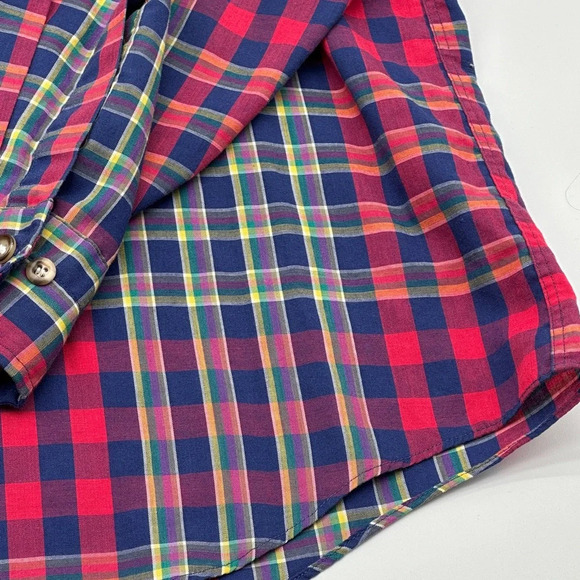 VINTAGE Gant Shirt Men Large Blue Red Fox Hunt Plaids Button Up Flap Pocket 90s - Picture 6 of 8